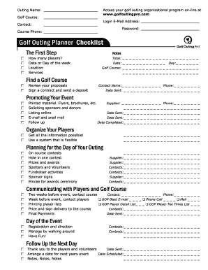 Golf Tournament Checklist PDF  Form