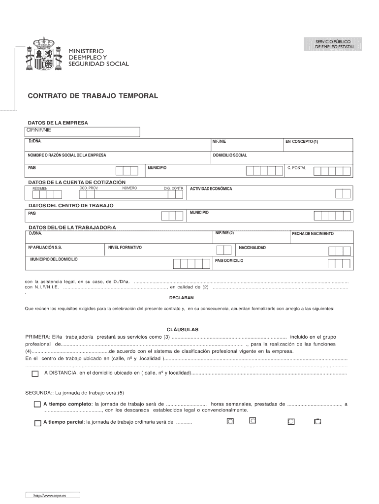 CONTRATO DE TRABAJO TEMPORAL  Bcontratosbbnetcontratabbesb  Contratos Netcontrata  Form