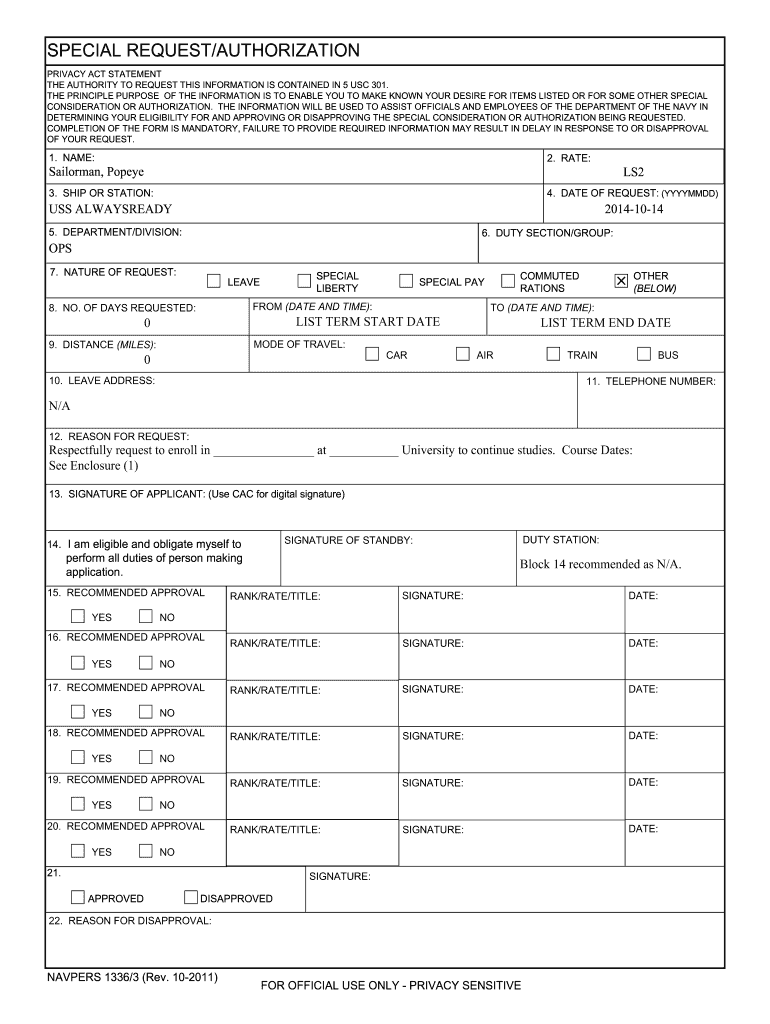 Navy Special Request Chit  Form