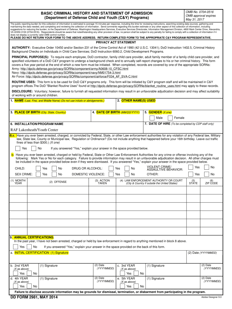 Dd Form 2981 Oct