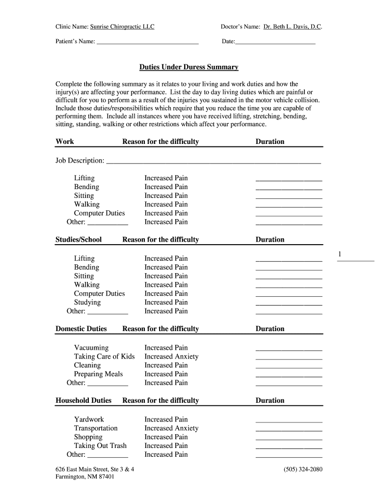 Duties under Duress Form