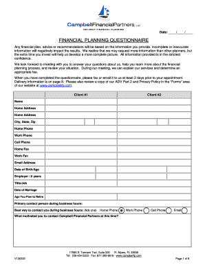 Financial Planning Questionnaire Campbell Financial Partners  Form