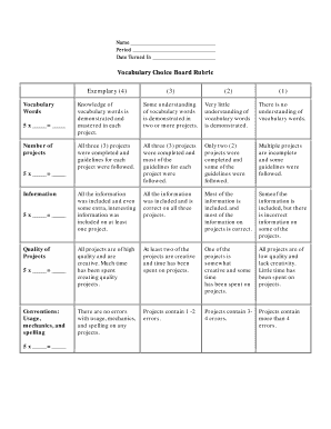 Vocabulary Choice Board  Form