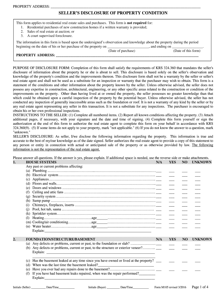  Kentucky Disclosure Form 2016-2024
