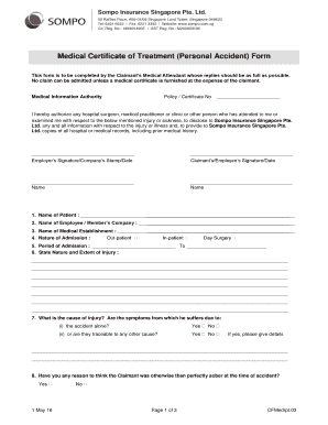 Accident Medical Certificate  Form