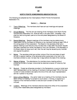 Hoa Bylaws Template  Form