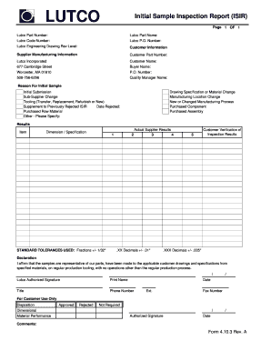 Initial Sample Report  Form