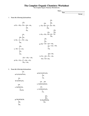The Complete Organic Chemistry Worksheet  Form