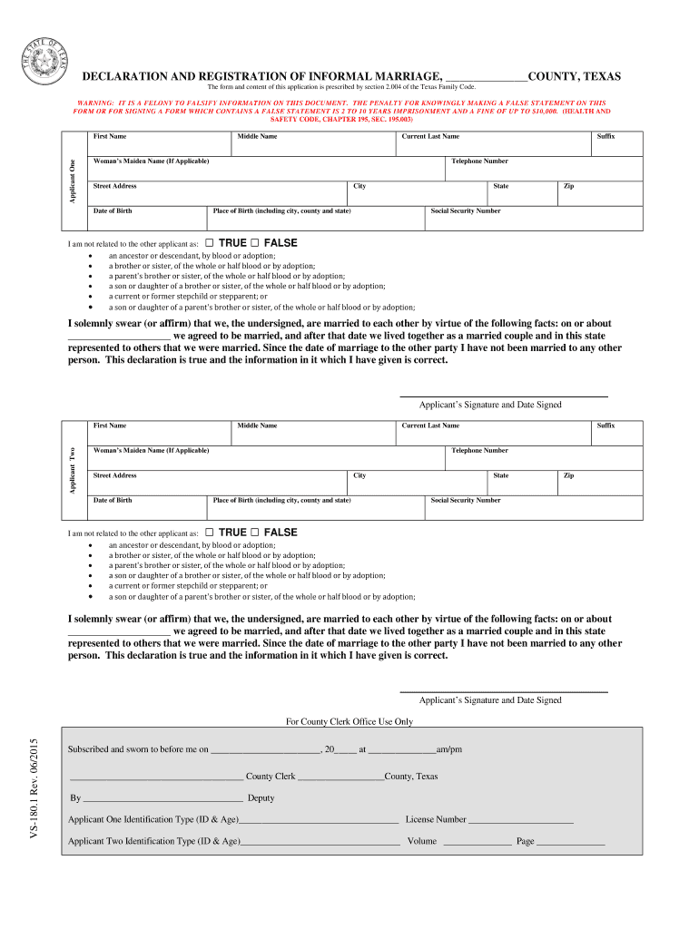  Texas Common Law Marriage Certificate 2015-2024