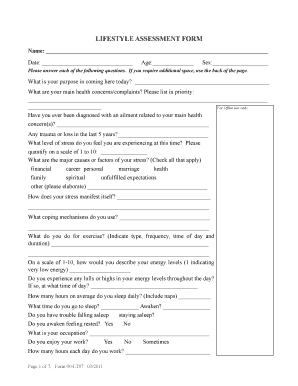 Lifestyle Assessment Form