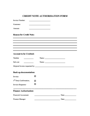 CREDIT NOTE AUTHORISATION FORM