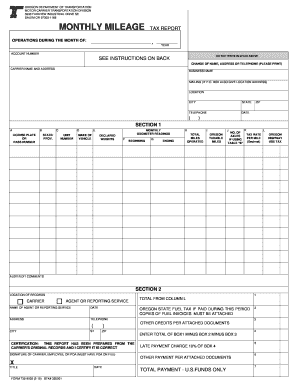 Oregon Monthly Mileage Tax Report  Form