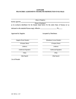 Franchise Agreement for Brand Distribution in Kansas ABC 1004 ABC 1004 Franchise Agreement for Brand Distribution in Kansas  Form