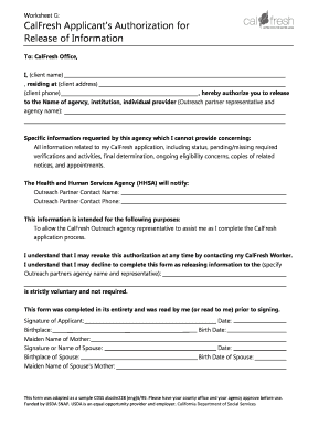 Calfresh Authorized Representative Form