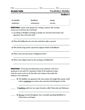 Vocabulary Builder Activity Ancient India Answer Key PDF  Form