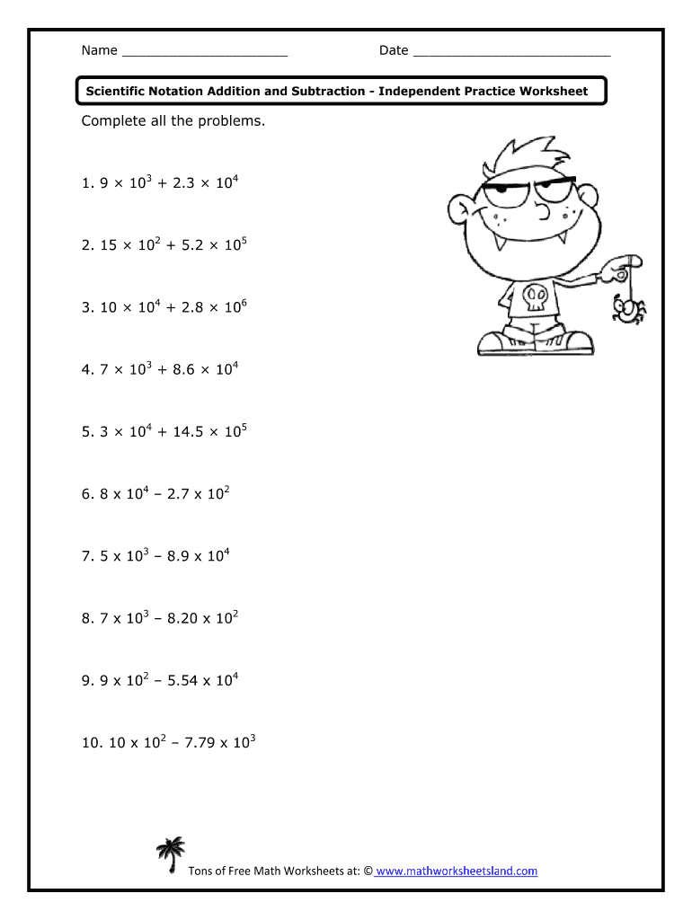 Adding and Subtracting Scientific Notation Worksheet with Answer Key PDF  Form