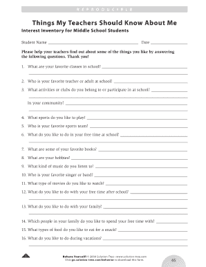 Middle School Student Interest Inventory Sheet PDF Ebookinga  Form