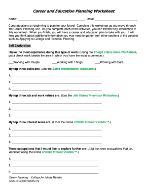 Career and Education Planning Worksheet  Form