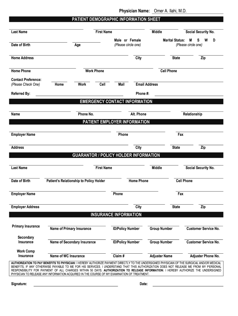 PATIENT DEMOGRAPHIC INFORMATION SHEET