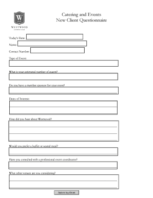 Catering Questionnaire Template  Form