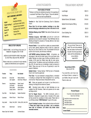 Sda Church Bulletin Template  Form