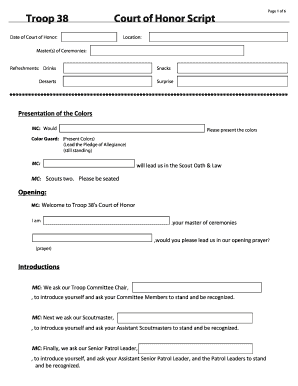 Court of Honor Script Template  Form