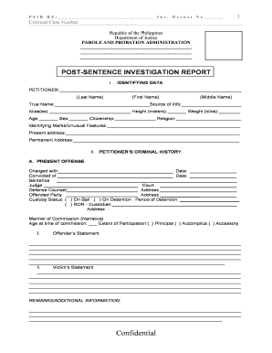 Post Sentence Investigation Report  Form