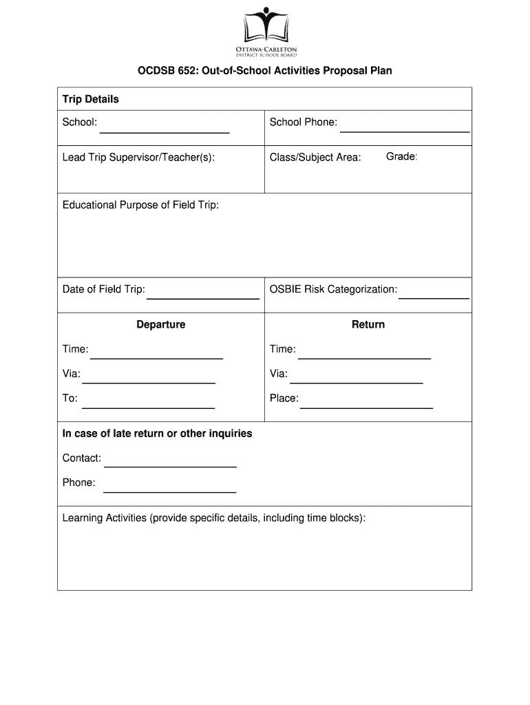 Field Trip Forms OCDSB 652 Out of School Activity PDF