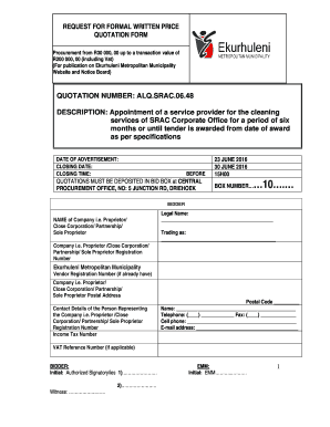 Ekurhuleni Tenders under R30000  Form