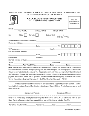 All Assam Tennis Association  Form
