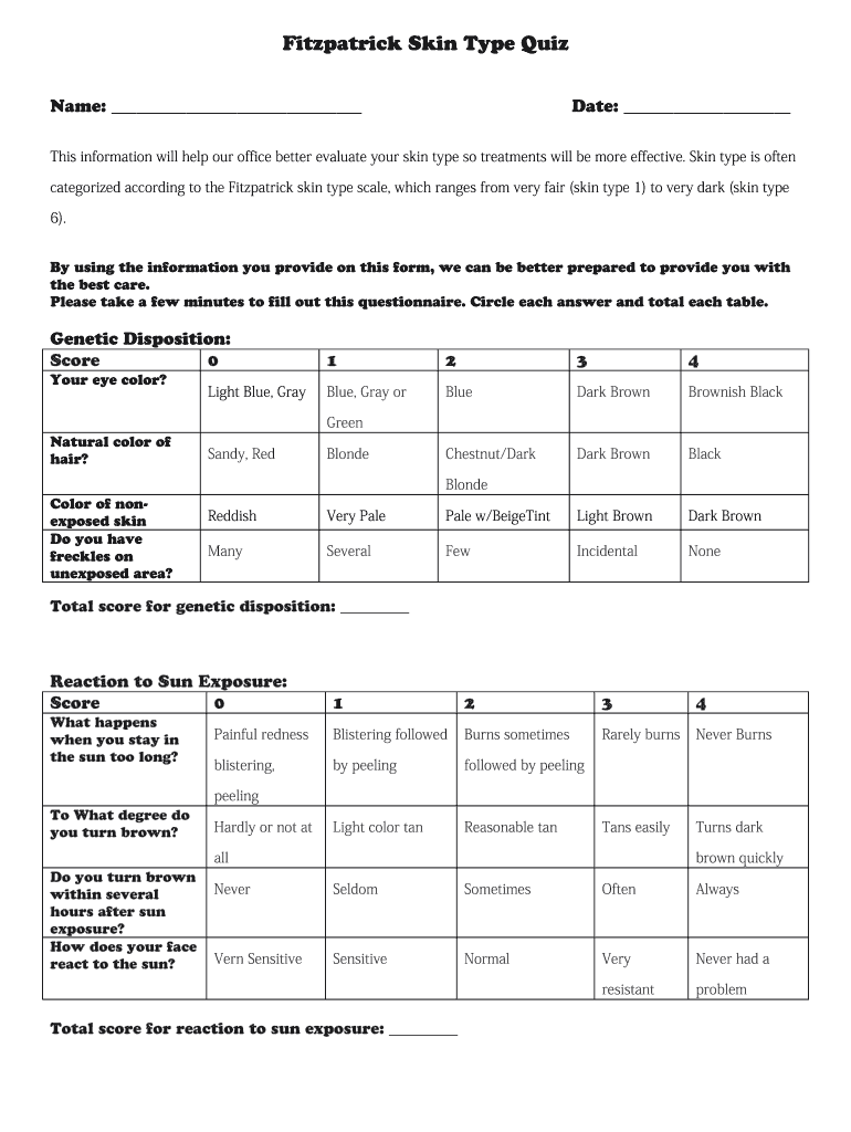 Fitzpatrick Skin Type Quiz  Form