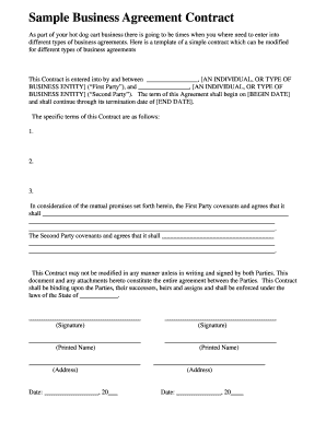 Sample Business Agreement Contract All American Hot Dog  Form