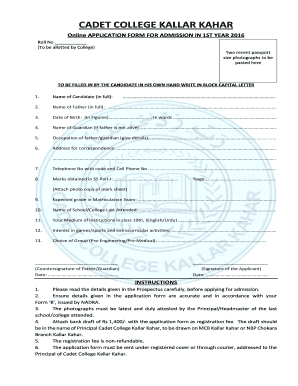 Kallar Kahar Cadet College  Form