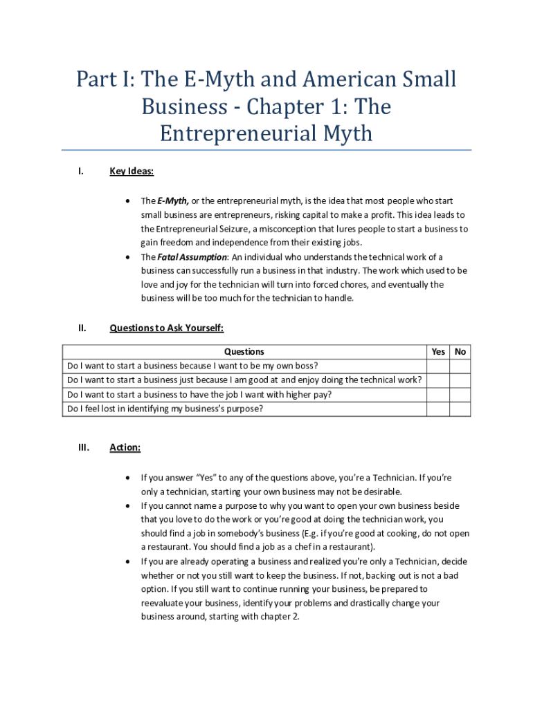 E Myth Revisited Worksheets  Form