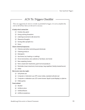 Tic Trigger Checklist  Form
