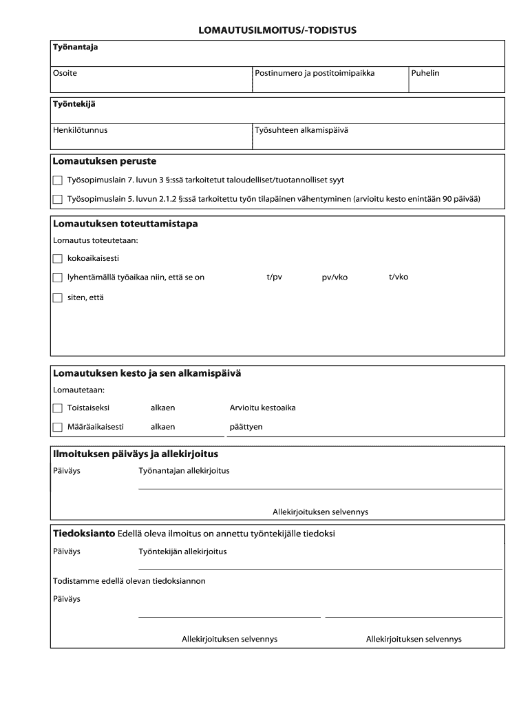 Lomautusilmoitus Lomake  Form