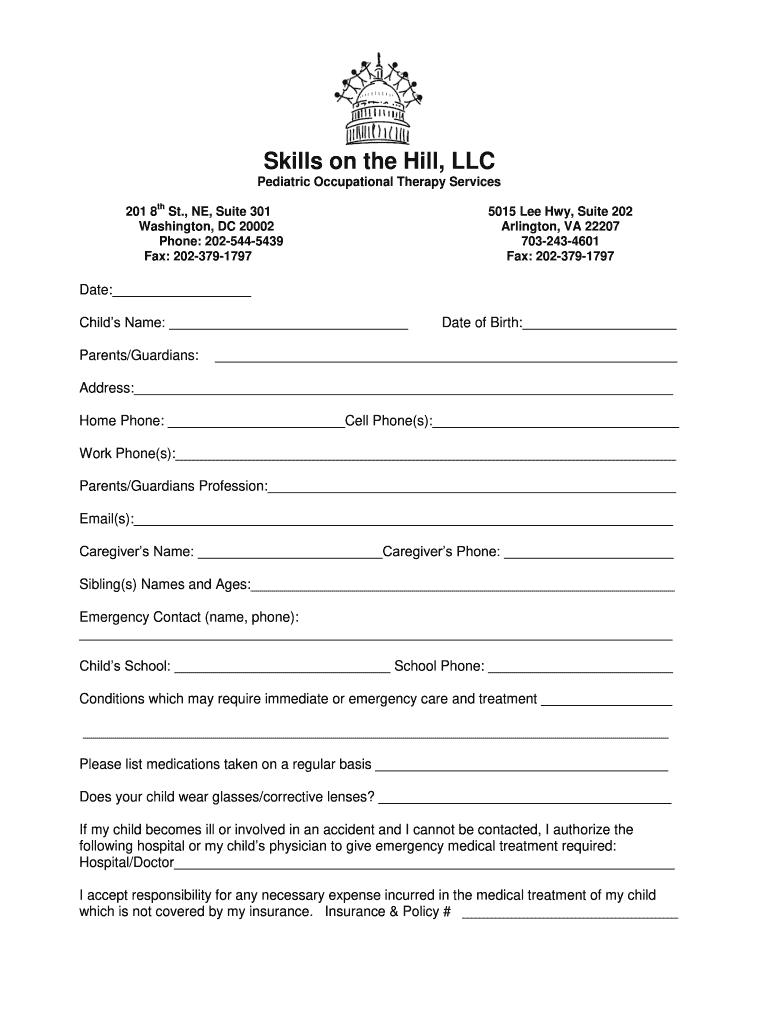 Pediatric Occupational Therapy Evaluation Template  Form