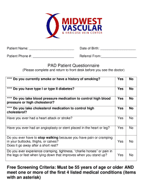 Peripheral Arterial Disease Screening Form Midwestvascular