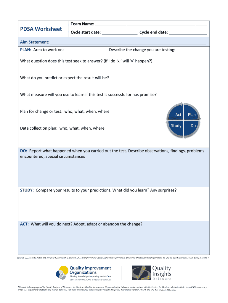  PDSA Worksheet Team Name Cycle Start Date Cycle End Date Aim Statement PLAN Area to Work on Describe the Change You Are Testing  2013-2024