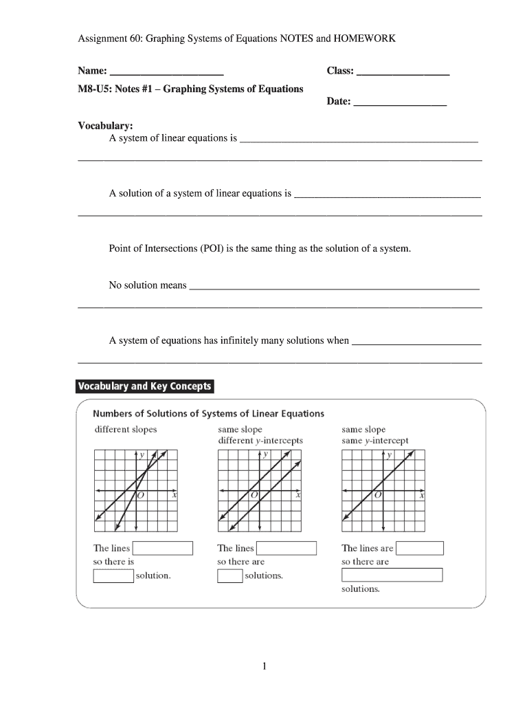 M8 U5 Notes 1 Graphing Systems of Equations Answer Key  Form