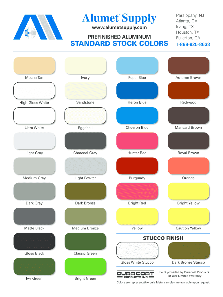 Get and Sign PREFINISHED ALUMINUM STANDARD STOCK COLORS 1 888 925 8638  Form