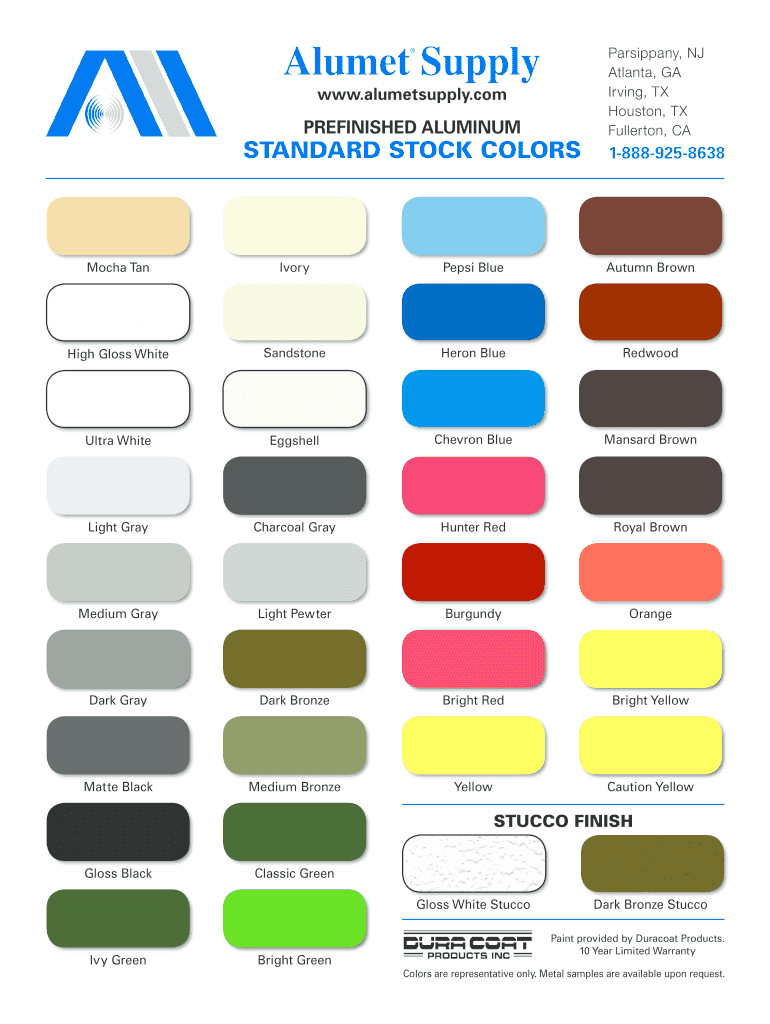 PREFINISHED ALUMINUM STANDARD STOCK COLORS 1 888 925 8638  Form