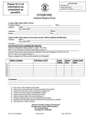 INTERCOOL Analysis Request Form Interstate Chemical