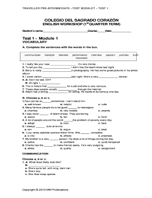 Pioneer Pre Intermediate Test Module 1  Form