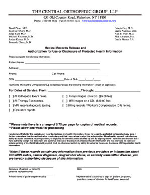 Records Release Central Orthopedic Group  Form