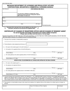  Certificate of BChangeb of Registered Office State of Michigan 2015