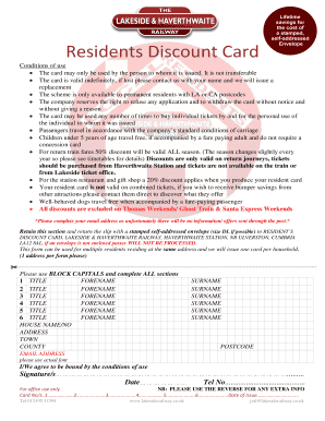 Residents Discount Card Lakeside and Haverthwaite Railway Lakesiderailway Co  Form