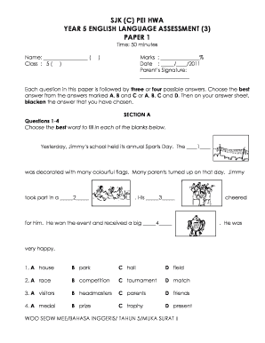 Sjkc English Year 5  Form