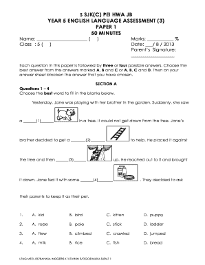 English Year 5 Exam Paper  Form