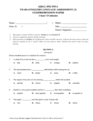 Standard 6 English Exam Paper  Form